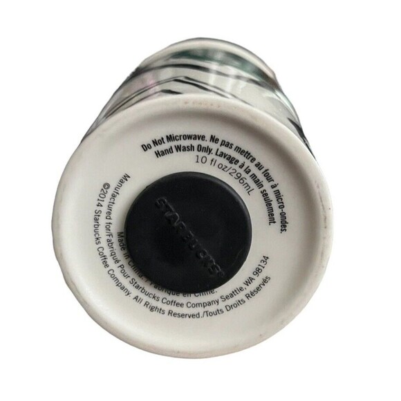 Starbucks Ceramic Tumbler Coffee Mug 2014 Green Dot Diamond 10 oz. Black Lid - Picture 5 of 7